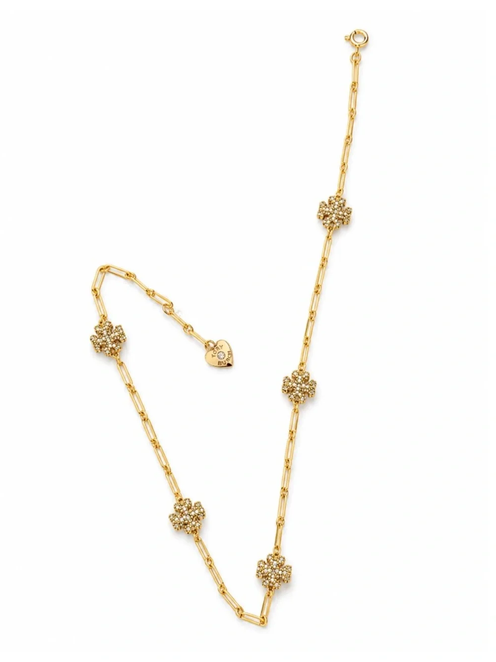 TORY BURCH • Gold Roxanne Chain Crystal Logo Delicate Necklace
